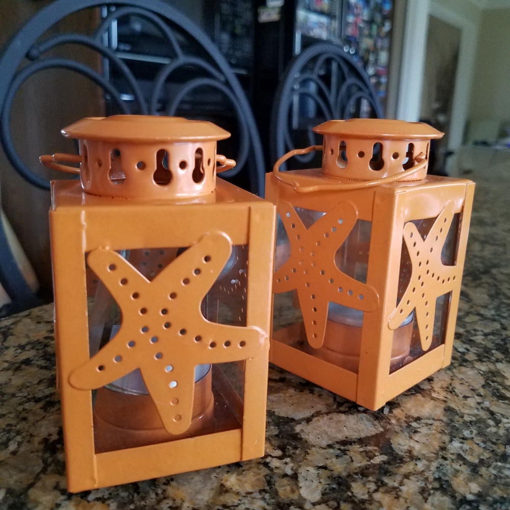 Orange Starfish Mini Lanterns Tealight Candle Holders
